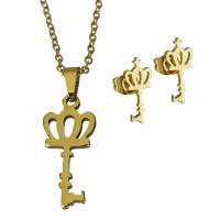 Fashion Stainless Steel Jewelry Sets, Stud Earring & necklace, Key, gold color plated, oval chain & for woman 1.5mm Approx 17.5 Inch 