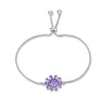 Cubic Zirconia Micro Pave Brass Bracelet, Flower, platinum plated, box chain & micro pave cubic zirconia & for woman 23mm, 1.3mm Approx 9.8 Inch 