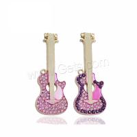 Musical Instrument Shaped Zinc Alloy Pendants, Guitar, gold color plated, enamel & with rhinestone Approx 1mm 