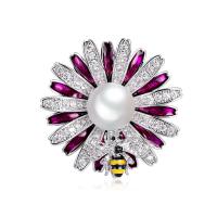 Messing Schal Schnalle, mit ABS-Kunststoff-Perlen, Blume, plattiert, verschiedene Stile für Wahl & Micro pave Zirkonia & für Frau & Emaille, 21mm, verkauft von PC