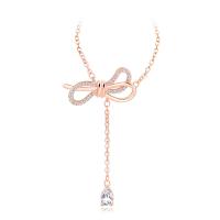 Cubic Zircon Micro Pave Brass Necklace, with 4cm extender chain, Bowknot, rose gold color plated, oval chain & micro pave cubic zirconia & for woman Approx 14.18 Inch 