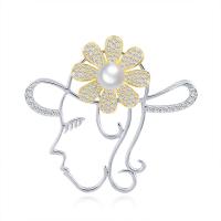 Brass Brooch, with ABS Plastic Pearl, plated, Unisex & micro pave cubic zirconia 