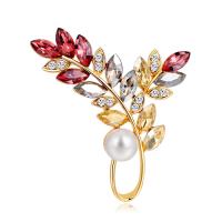Brass Brooch, with ABS Plastic Pearl, gold color plated, Unisex & micro pave cubic zirconia 