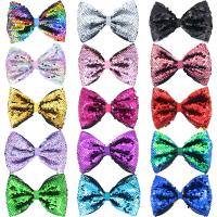 Children Hair Clip, Nylon, with Sequins, Bowknot, handmade, double-sided 130mm 