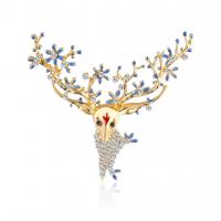 Zinc Alloy Corsage, with Rhinestone, Christmas Reindeer, plated, for woman & enamel 