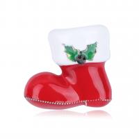 Zinc Alloy Brooch, with enamel, Christmas Boot, plated, for woman, red 