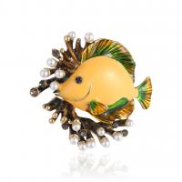 Zinc Alloy Brooch, with Rhinestone & Plastic Pearl, Fish, plated, for woman 