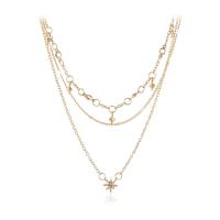 Rhinestone Zinc Alloy Necklace, with Rhinestone, gold color plated, three layers & fashion jewelry & for woman, 460mm 
