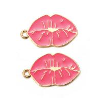Zinc Alloy Lip Pendant, plated, DIY & enamel, pink 