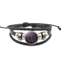 Zinc Alloy Bracelet, with leather cord & Glass Gemstone, plated, time gem jewelry & Unisex .8 Inch 