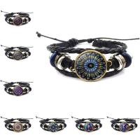alliage de zinc bracelet, avec cordon en cuir & pierre gemme en verre, Placage, temps bijou bijoux & styles différents pour le choix & pour femme .8 pouce, Vendu par brin
