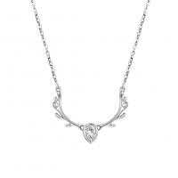 Cubic Zircon Micro Pave Sterling Silver Necklace, 925 Sterling Silver, with 50mm extender chain, Antlers, platinum plated, micro pave cubic zirconia & for woman Approx 15.7 