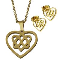 Fashion Stainless Steel Jewelry Sets, Stud Earring & necklace, Heart, gold color plated, oval chain & for woman 1.5mm Approx 18 Inch 