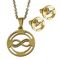 Fashion Stainless Steel Jewelry Sets, Stud Earring & necklace, gold color plated, oval chain & for woman 1.5mm Approx 17.5 Inch 