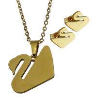 Fashion Stainless Steel Jewelry Sets, Stud Earring & necklace, Swan, gold color plated, oval chain & for woman 1.5mm Approx 17.5 Inch 