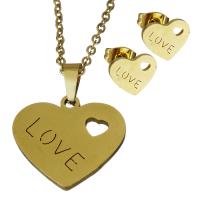 Fashion Stainless Steel Jewelry Sets, Stud Earring & necklace, Heart, gold color plated, oval chain & for woman 1.5mm Approx 17.5 
