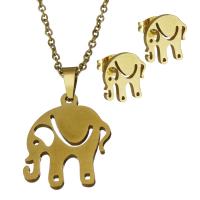 Fashion Stainless Steel Jewelry Sets, Stud Earring & necklace, Elephant, gold color plated, oval chain & for woman 1.5mm Approx 17.5 Inch 