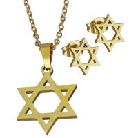 Fashion Stainless Steel Jewelry Sets, Stud Earring & necklace, Hexagram, gold color plated, oval chain & for woman 1.5mm Approx 18 Inch 