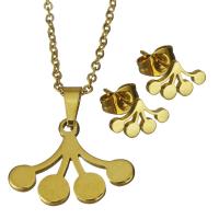 Fashion Stainless Steel Jewelry Sets, Stud Earring & necklace, gold color plated, oval chain & for woman 1.5mm Approx 17.5 Inch 