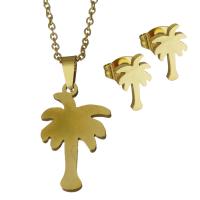 Fashion Stainless Steel Jewelry Sets, Stud Earring & necklace, Palm Tree, gold color plated, oval chain & for woman 1.5mm Approx 17.5 Inch 