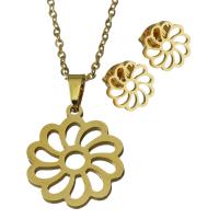 Fashion Stainless Steel Jewelry Sets, Stud Earring & necklace, Flower, gold color plated, oval chain & for woman 1.5mm Approx 17.5 Inch 