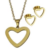 Fashion Stainless Steel Jewelry Sets, Stud Earring & necklace, Heart, gold color plated, oval chain & for woman 1.5mm Approx 17.5 Inch 