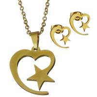 Fashion Stainless Steel Jewelry Sets, Stud Earring & necklace, Heart, gold color plated, oval chain & for woman 1.5mm Approx 17.5 Inch 