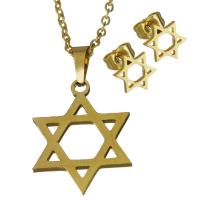 Parures de bijoux en acier inoxydable, Boucle d’oreille stud & collier, Hexagram, Placage de couleur d'or, chaîne ovale & pour femme 1.5mm Environ 17.5 pouce, Vendu par fixé