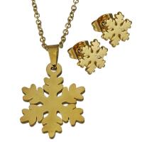 Fashion Stainless Steel Jewelry Sets, Stud Earring & necklace, Snowflake, gold color plated, oval chain & for woman 1.5mm Approx 18 Inch 