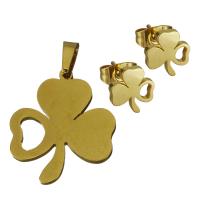 Fashion Stainless Steel Jewelry Sets, Stud Earring & pendant, Four Leaf Clover, gold color plated, for woman  Approx 