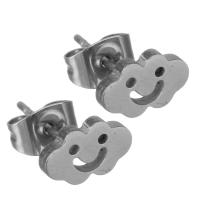 Stainless Steel Stud Earring, Smiling Face, for woman, original color 