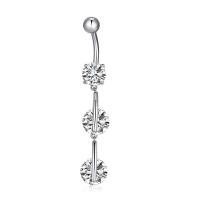 Brass Piercing Barbell, platinum plated, for woman & with cubic zirconia 