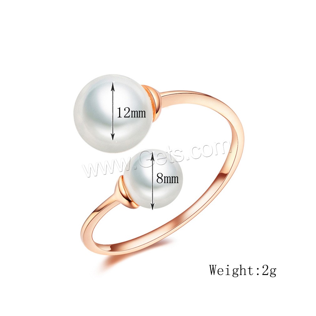 Brass Cuff Finger Ring, with Plastic Pearl, rose gold color plated, different size for choice & for woman, 8mm, 12mm, US Ring Size:7-8, Sold By PC