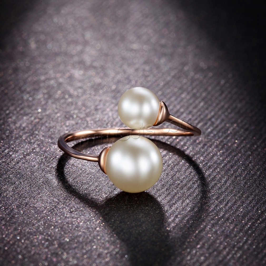 Brass Cuff Finger Ring, with Plastic Pearl, rose gold color plated, different size for choice & for woman, 8mm, 12mm, US Ring Size:7-8, Sold By PC
