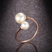Brass Cuff Finger Ring, with Plastic Pearl, rose gold color plated & for woman, 8mm, 12mm, US Ring 