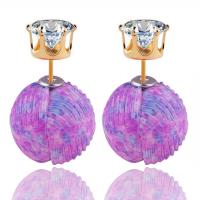 ABS-Kunststoff-Perlen Doppelseitigen Ohrstecker, goldfarben plattiert, für Frau & mit Strass, keine, 16mm, verkauft von Paar
