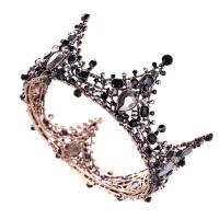 Bridal Tiaras, Zinc Alloy, antique brass color plated, for bridal & with rhinestone, black 