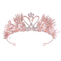 Bridal Tiaras, Zinc Alloy, with ABS Plastic Pearl, rose gold color plated, for woman & with rhinestone 