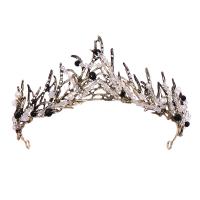 Bridal Tiaras, Zinc Alloy, with ABS Plastic Pearl, antique gold color plated, for bridal & with rhinestone 