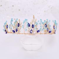 Bridal Tiaras, Zinc Alloy, with Crystal, gold color plated, for bridal & with rhinestone, blue 