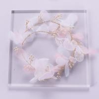 Bridal Hair Flowers, Zinc Alloy, with ABS Plastic Pearl & Gauze, gold color plated, for bridal, white, 500mm 