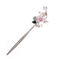 Hair Stick, Zinc Alloy, with Resin & Plastic Pearl, gold color plated, vintage & for woman, 160mm 