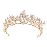 Couronne impériale de mariée, alliage de zinc, avec Plastique ABS perle & résine, Placage de couleur d'or, bijoux de mode & pour femme & avec strass Vendu par PC