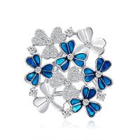 Brass Scarf Buckle, Flower, silver color plated, micro pave cubic zirconia & for woman & enamel, blue 