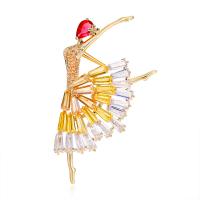 laiton broche, Dancing Girl, Placage de couleur d'or, pavé de micro zircon & pour femme Vendu par PC
