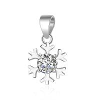 Cubic Zirconia Sterling Silver Pendants, Brass, Snowflake, silver color plated, with cubic zirconia 