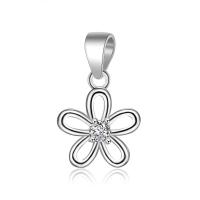 Sterling Silver Flower Pendants, Brass, silver color plated, with cubic zirconia & hollow 