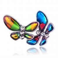 Rhinestone Zinc Alloy Brooch, with enamel, Butterfly, plated, for woman & with rhinestone, multi-colored 