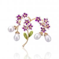 Zinc Alloy Brooch, with Plastic Pearl & enamel, plated, for woman 