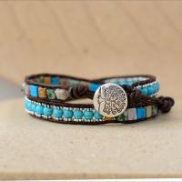 Faux Leather Bracelet, with Natural Stone & Crystal & Zinc Alloy, plated, Adjustable & Unisex 100mm 